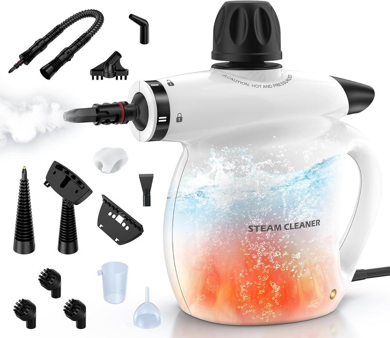 LABIGO Steam Cleaner, Pressurized Handheld 13pcs Multi-Purpose Natural Deep Cleaning Steamer, Portable Steamer for Cleaning Home, Grout, Kitchen, Car, Window, Upholstery, Bathroom and Clothes, White - Image 1